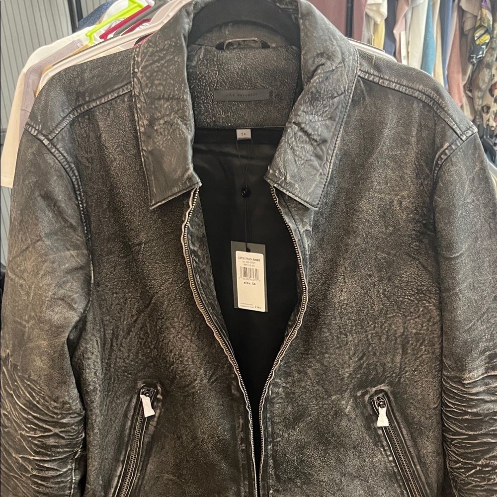 John Varvatos Distressed Gray Leather Asher Jacket - Picture 4 of 10